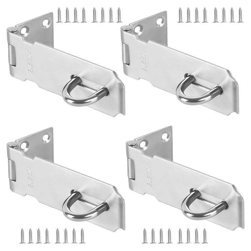 KINJOEK 4 PCS 5 Inch Door Hasp Latch Lock, Stainless Steel Security Clasp Padlock Latch Hardware, 4mm Extra Thick Door Gate Bolt Lock - Image 1